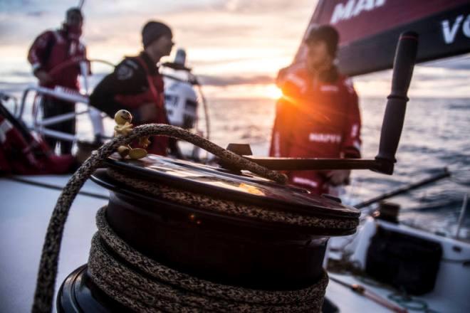Leg 7 to Lisbon onboard MAPFRE. Day 03. Portugese mascot trimming the traveler. - Volvo Ocean Race 2015 © Francisco Vignale/Mapfre/Volvo Ocean Race