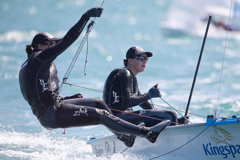 Jo Aleh and Polly Powrie, NZL, Women's Two Person Dinghy (470) at day one of the ISAF Sailing World Cup Weymouth & Portland.  © onEdition http://www.onEdition.com
