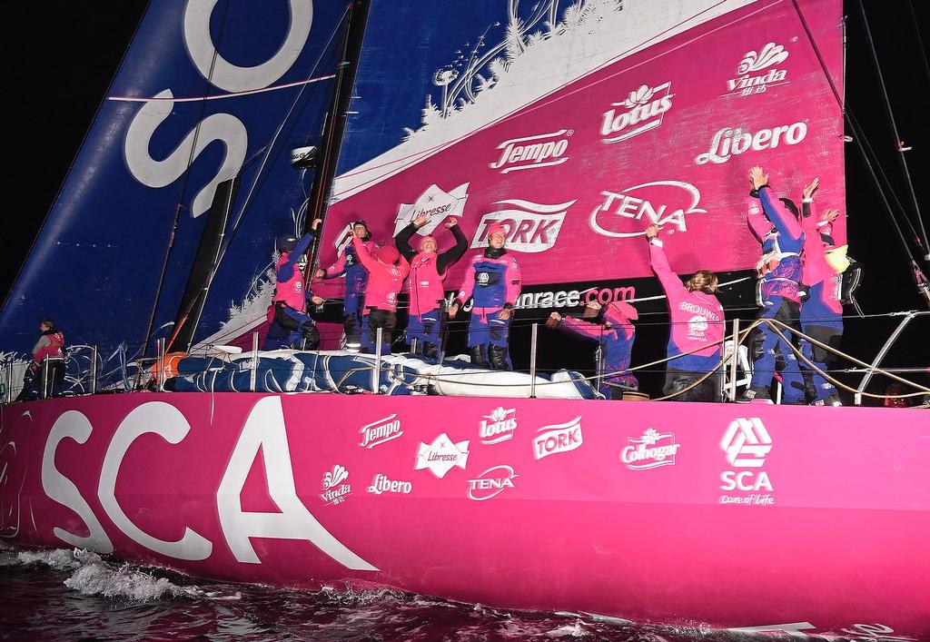 11 June 2015 Team SCA Volvo Ocean Race, Lorient.<br />
Team SCA win leg 8 of the Volvo Ocean Race.<br />
Photo Rick Tomlinson/Team SCA © Rick Tomlinson / Team SCA
