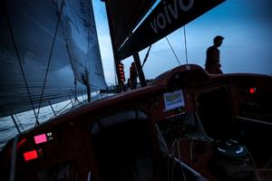 Onboard Dongfeng Race Team – No need to drop the J1, the wind is dropping! - Leg 8 to Lorient – Volvo Ocean Race 2015 photo copyright Yann Riou / Dongfeng Race Team taken at  and featuring the  class