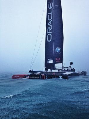 Oracle Team USA rides out a rain squall while training in Bermuda photo copyright Oracle Team USA media taken at  and featuring the  class