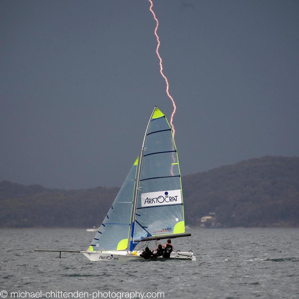 Lightning strikes - 16ft Skiffs - Belmont 16ft Skiff Club - October 2015 © Michael Chittenden 