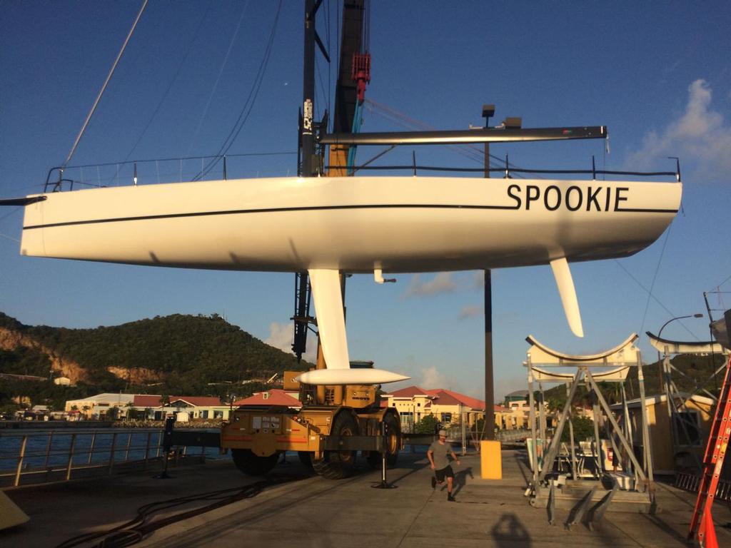 Norwalk, CT's Steve and Heidi Benjamin's TP 52, Spookie, get's race ready in St. Thomas earlier in the week. Spookie will sail in today's Round the Rocks Race. Credit: Ben Beer photo copyright Dean Barnes taken at  and featuring the  class