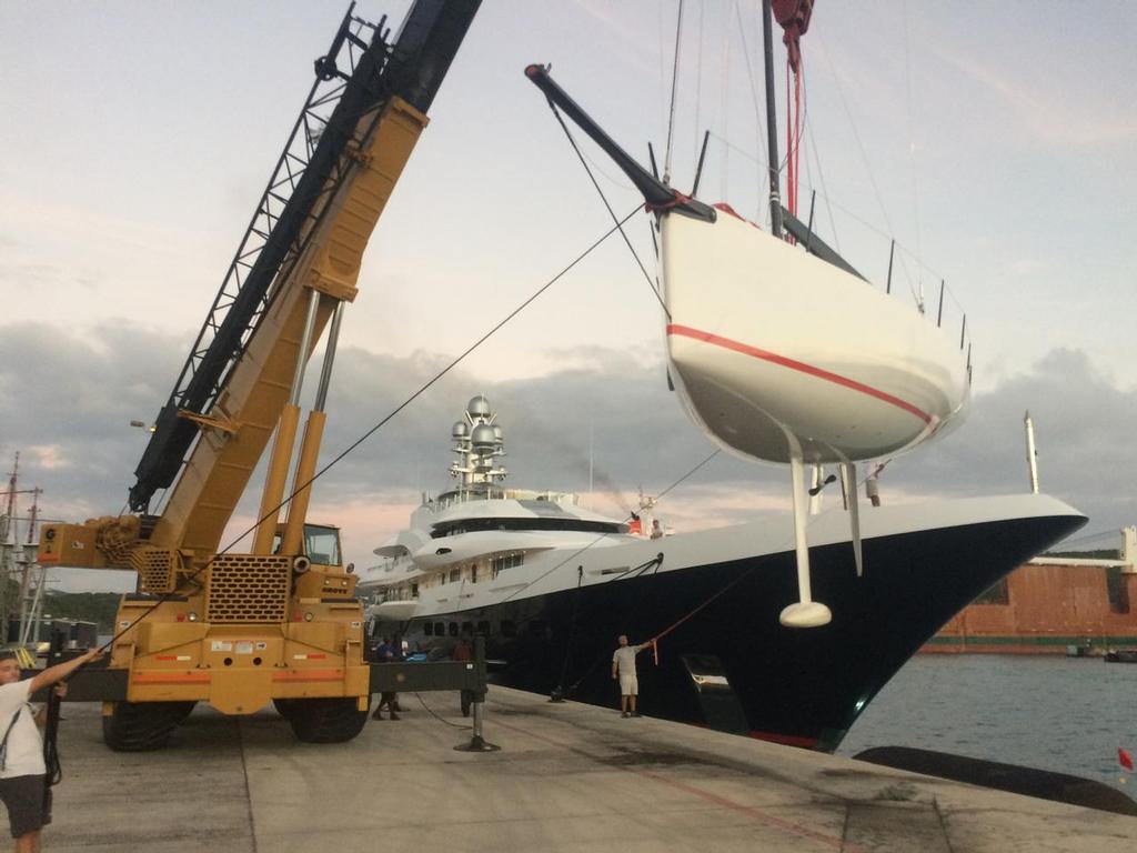 Tschuss, Ireland's Christian Zugel's MAT 1180 gets race ready in St. Thomas with the help of Caribbean Regatta Logistics. photo copyright Dean Barnes taken at  and featuring the  class
