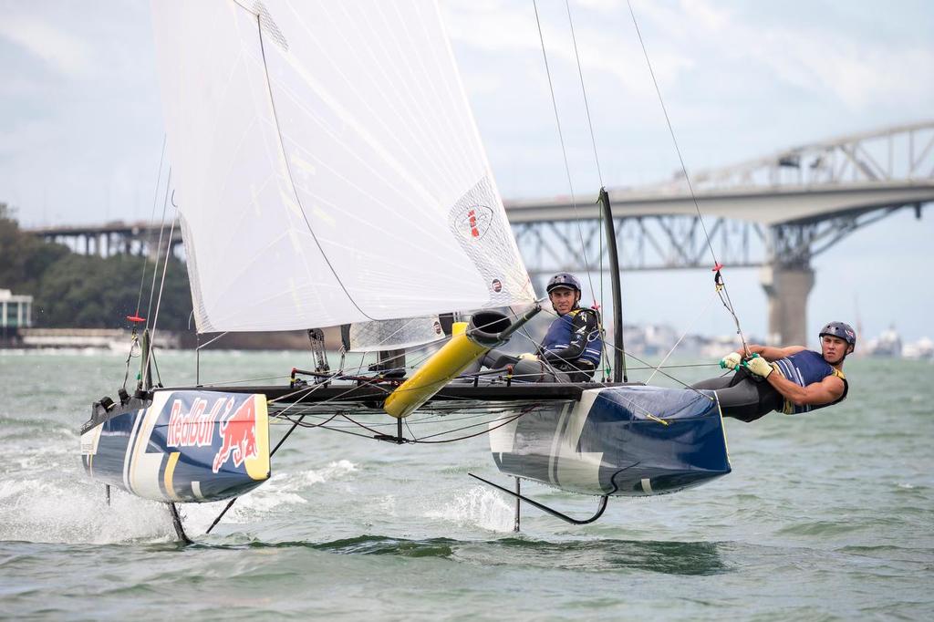 Young Sailors train in practice during Foiling Generation on the Waitemata Harbour in Auckland, New Zealand on March 2, 2016 photo copyright Red Bull Content Pool taken at  and featuring the  class