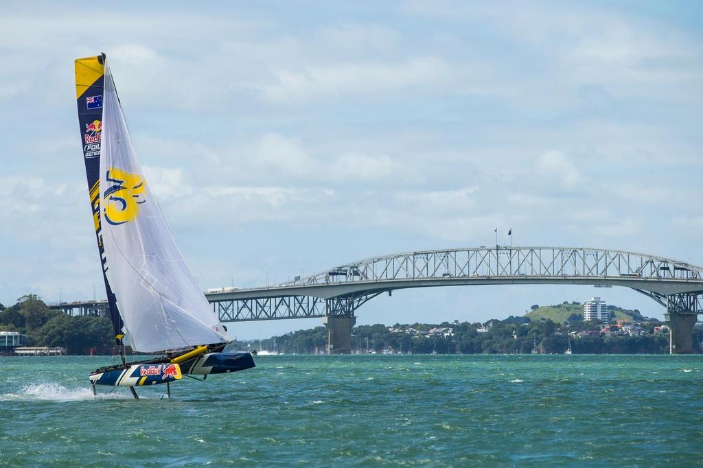 Young Sailors train in practice during Foiling Generation on the Waitemata Harbour in Auckland, New Zealand on March 2, 2016 photo copyright Red Bull Content Pool taken at  and featuring the  class