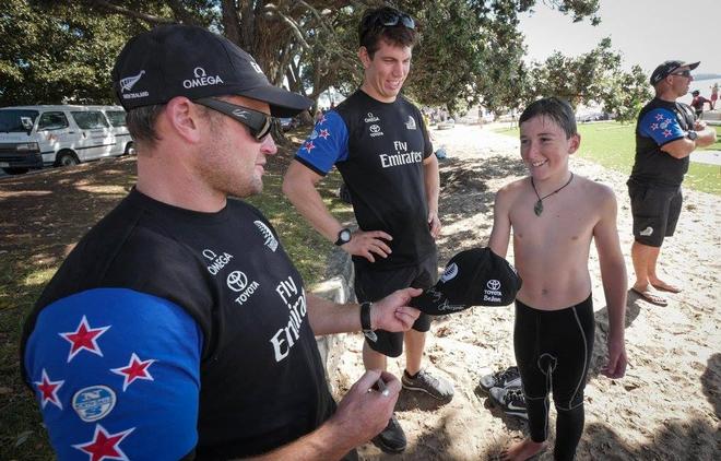 Emirates Team New Zealand's Glenn Ashby Signs some autographs - Emirates Team NZ at the Toyota NZ Optimist Nationals © Hamish Hooper/Emirates Team NZ http://www.etnzblog.com