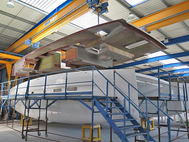 Deck about to join the hulls of the Bali 4.3 at the La Rochelle factory © Dream Yacht Charter