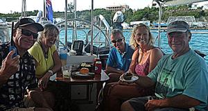 Crews from Hunda and Safari Njema. Duncan Dorothy Sven and Gerda celebrate with David and I on Taipan. photo copyright S.V. Taipan taken at  and featuring the  class