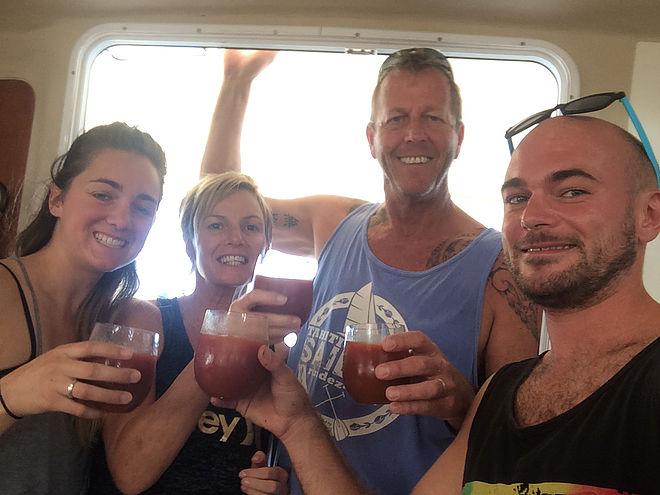 A happy crew toasting our arrival with a bloody mary ! © John Hembrow