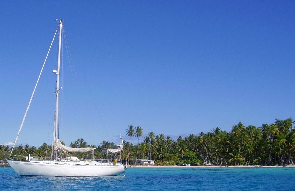 Kika at anchor in Raroia - image by Kika Sailing © Event Media