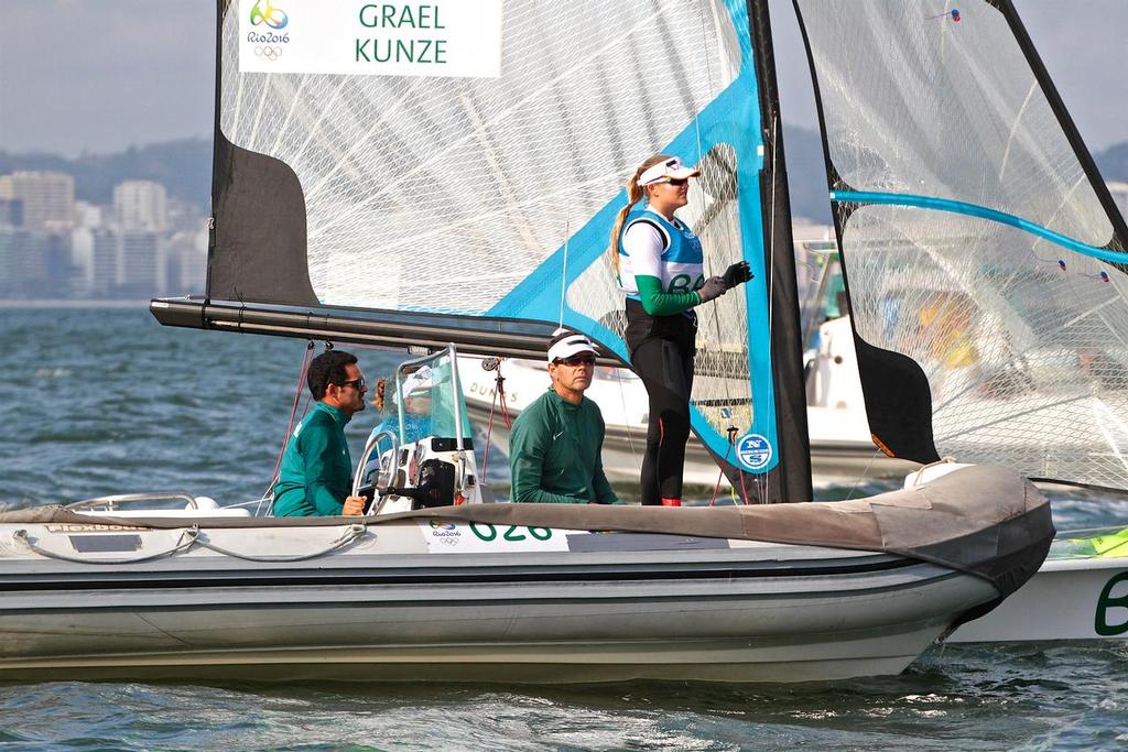 Brazilian sailing legend Torben Grael checks out the course ahead of the 49erFX medal race - 2016 Sailing Olympics - photo © Richard Gladwell www.photosport.co.nz