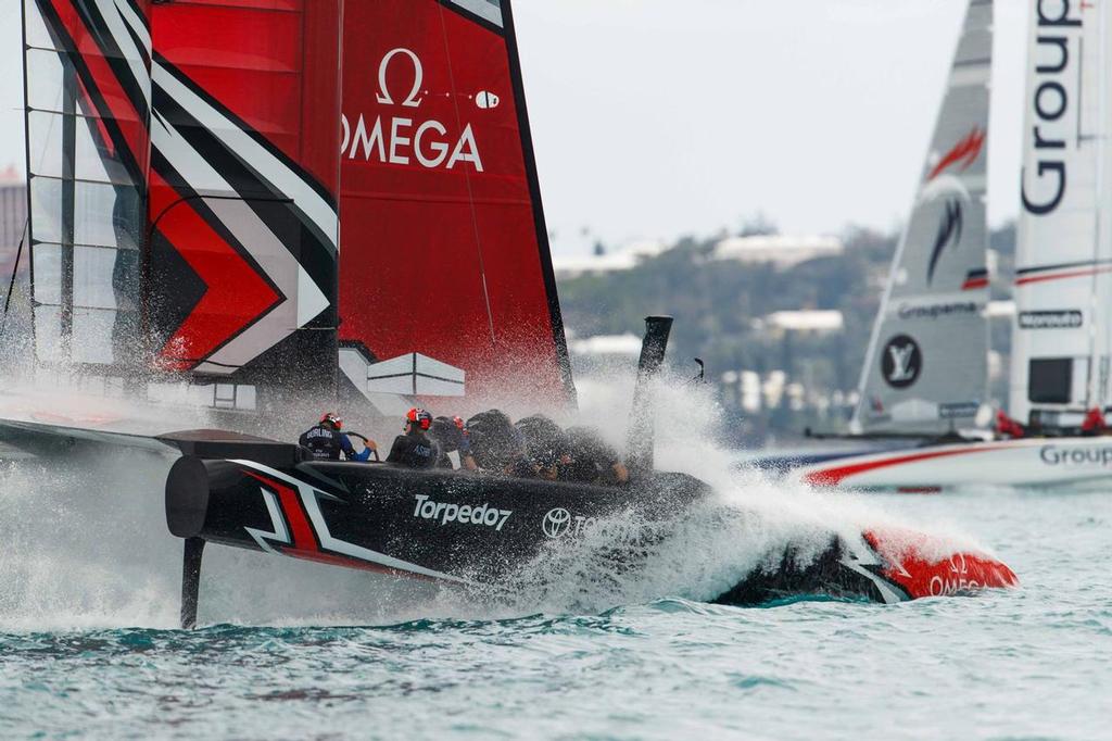 Emirates Team New Zealand splashes down in Practice Session 5, May 2017 © Hamish Hooper/Emirates Team NZ http://www.etnzblog.com