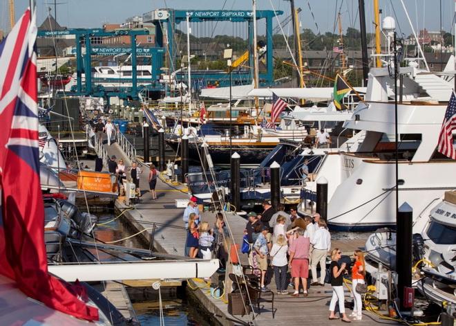 Twenty five luxury yachts, ranging in size from 60’ (18.3m) to 198’ (60.4m), lined the docks at Newport Shipyard for the 2017 Newport Charter Yacht Show ©  Jennifer Tinkoff