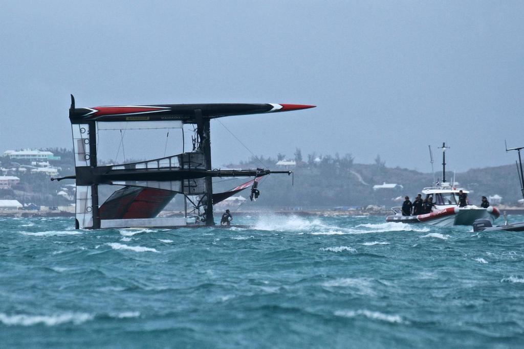 Breeze increases as Emirates Team New Zealand is prepared for righting - Semi-Final, Day 11 - 35th America's Cup - Bermuda  June 6, 2017 © Richard Gladwell www.photosport.co.nz
