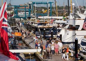 Twenty five luxury yachts, ranging in size from 60’ (18.3m) to 198’ (60.4m), lined the docks at Newport Shipyard for the 2017 Newport Charter Yacht Show photo copyright  Jennifer Tinkoff taken at  and featuring the  class