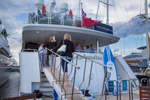 Twenty five luxury yachts, ranging in size from 60’ (18.3m) to 198’ (60.4m), lined the docks at Newport Shipyard for the 2017 Newport Charter Yacht Show photo copyright  Jennifer Tinkoff taken at  and featuring the  class