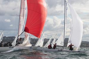Tusk and Whisper II have the kites set, shortly after the weather mark. - 2017 Etchells Australasian Championship photo copyright  Alex McKinnon Photography http://www.alexmckinnonphotography.com taken at  and featuring the  class