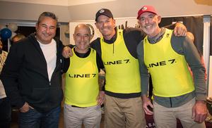 Line 7’s Duncan Curnow presents the Yellow Jerseys to James Mayo, Graeme Taylor and Steve Jarvin – team Magpie. - 2017 Etchells Australasian Championship photo copyright  Alex McKinnon Photography http://www.alexmckinnonphotography.com taken at  and featuring the  class