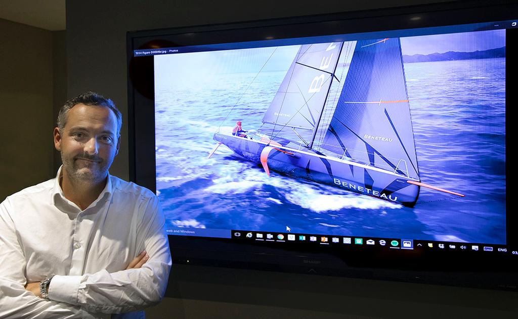 Beneterau's Gianguido Girotti (G3) and the newly launched semi-foiler, the Figaro 3 ©  John Curnow