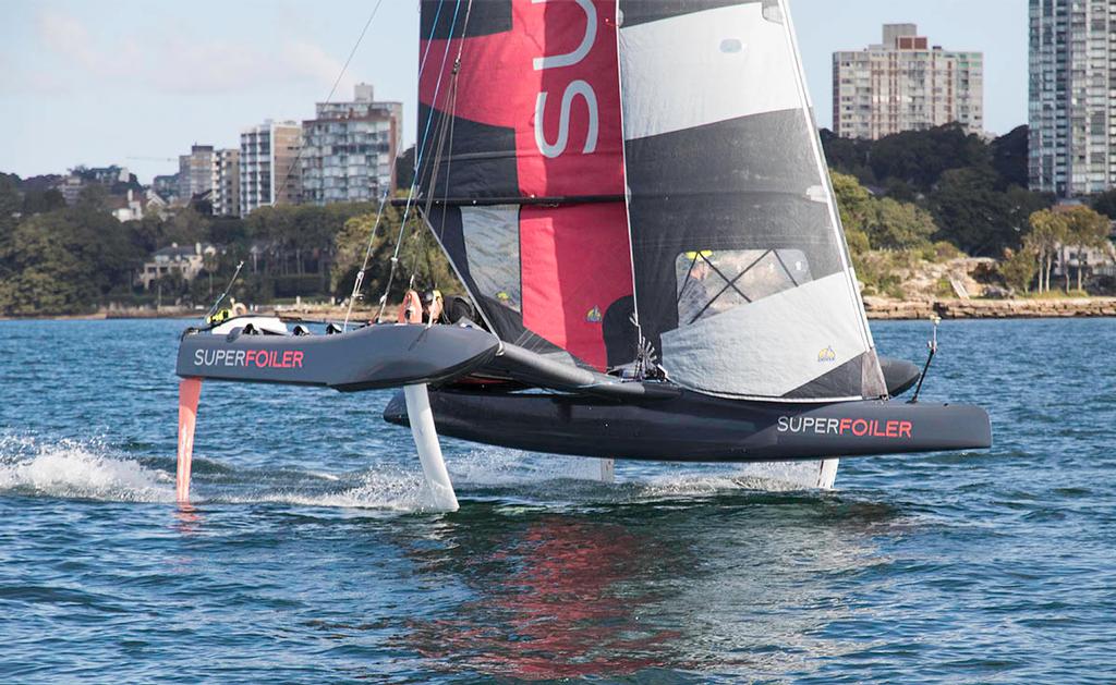 Already successfully gybing on foils, this will be a very exciting craft in race mode. - SuperFoiler ©  John Curnow