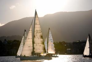 Hobart’s Mount Wellington provides a backdrop to a twilight start to the Maria Island Race photo copyright  Peter Campbell taken at  and featuring the  class