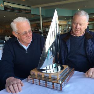 RYCT Life Members Mick Hocking (left) and Graham Taplin admire the new perpetual trophy for the Maria Island Race photo copyright  Peter Campbell taken at  and featuring the  class