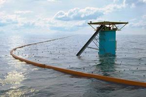 A computer rendering of what The Ocean Cleanup's floating booms will look like. To avoid collisions, they will be equipped with AIS as well as reflectors that will show up on radar. photo copyright  Erwin Zwart / The Ocean Cleanup taken at  and featuring the  class
