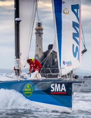 IMOCA 60 triumph for Paul Meilhat and Gwénolé Gahinet on the SMA – Rolex Fastnet Race photo copyright SMA taken at  and featuring the  class