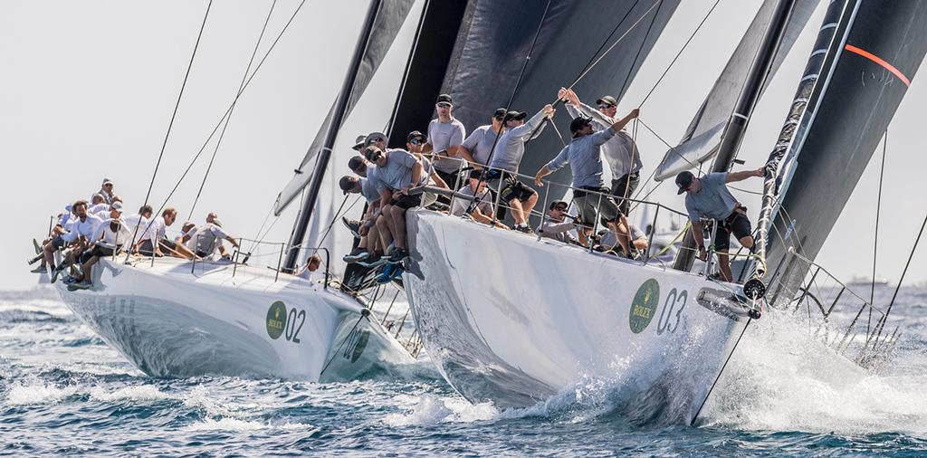 Alex Schaerer's Caol Ila ahead of Dario Ferrari's new Cannonball in the Maxi 72s - Maxi Yacht Rolex Cup and Rolex Maxi 72 World Championship 2017 ©  Rolex / Carlo Borlenghi http://www.carloborlenghi.net