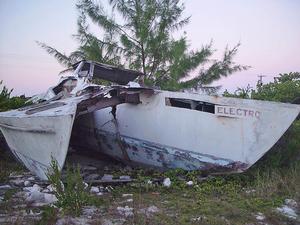 What is left of the plywood trimaran, Tiegnmouth Electron photo copyright SW taken at  and featuring the  class