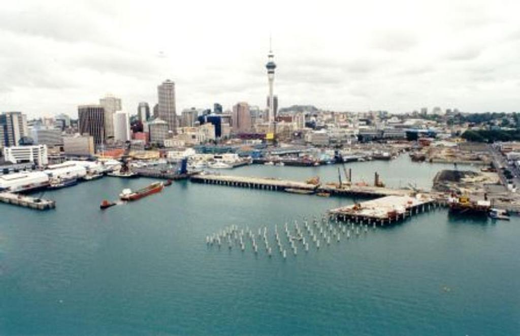 The current Halsey Street wharf under construction showing the piles being placed, and no reclamation work. - photo © SW