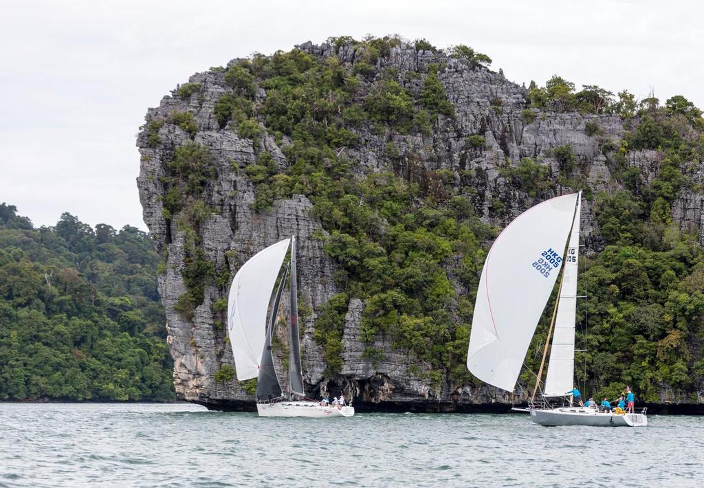 Fujin leads Jing Jing round Pulau Jong. 2017 Raja Muda Selangor International Regatta. © Guy Nowell / RMSIR