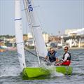 Sand Swan (Alex Farrall & Steve Hopper) arriving at the windward mark on Saturday during the Sandhopper Nationals at Thorpe Bay © David Maynard / www.alleycatphotographer.com