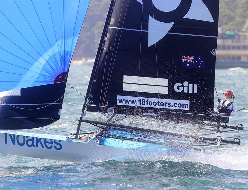 18ft Skiff JJ Giltinan Championship day 6: Yvette Heritage proves she can match it with the boys in a 20-knot NE wind photo copyright Frank Quealey taken at Australian 18 Footers League and featuring the 18ft Skiff class