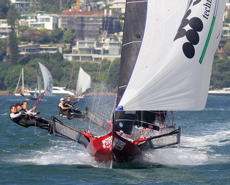 18ft Skiff JJ Giltinan Championship day 6: Faces tell the story of the pressure photo copyright Frank Quealey taken at Australian 18 Footers League and featuring the 18ft Skiff class