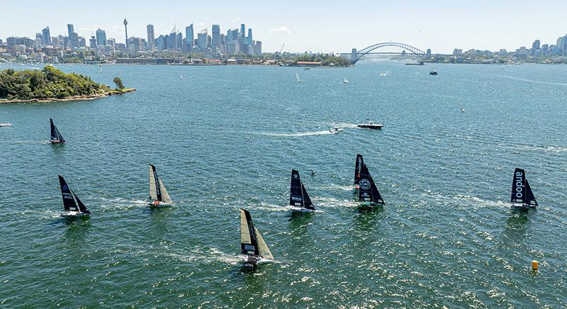 Shortly after the start - 18ft Skiff Australian Championship Race 2 photo copyright SailMedia taken at Australian 18 Footers League and featuring the 18ft Skiff class