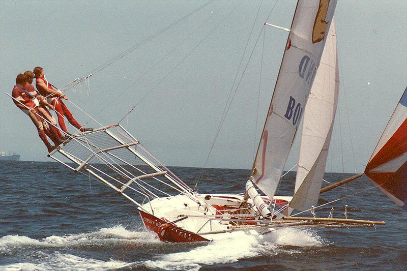 Chesty Bond crew in the Ocean Challenge, 1985 photo copyright Frank Quealey taken at Australian 18 Footers League and featuring the 18ft Skiff class