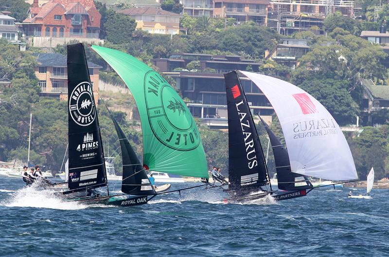 The Oak Double Bay-4 Pines racing, against Lazarus, to the wing mark in the 2023 Spring Championship - photo © Frank Quealey