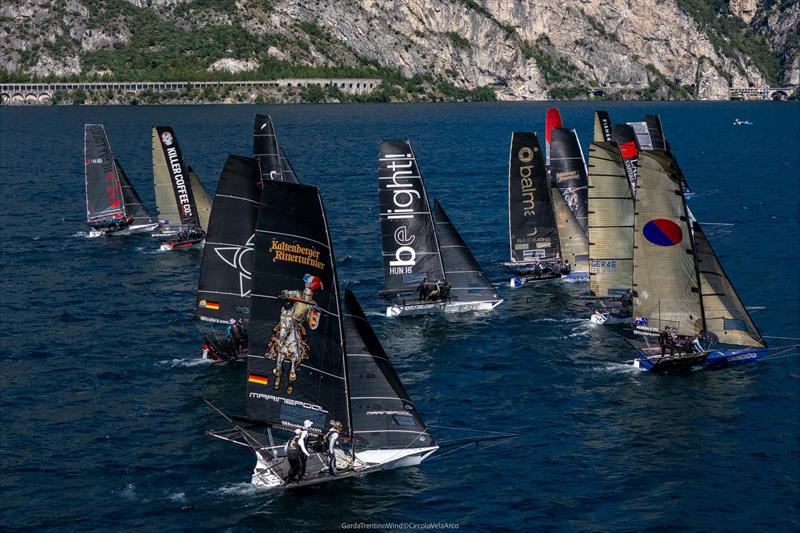 The fleet during the 2026 18ft Skiff European and Mark Foy Championship photo copyright GardaTrentinoWind / Circolo Vela Arco taken at Circolo Vela Arco and featuring the 18ft Skiff class