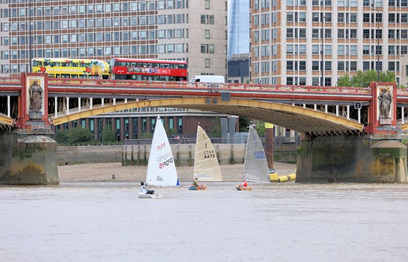 Tideway Dinghy Derby - ILCA 6 219090, Solo 4472 and 4093 approach Vauxhall Bridge - photo © Mark Jardine