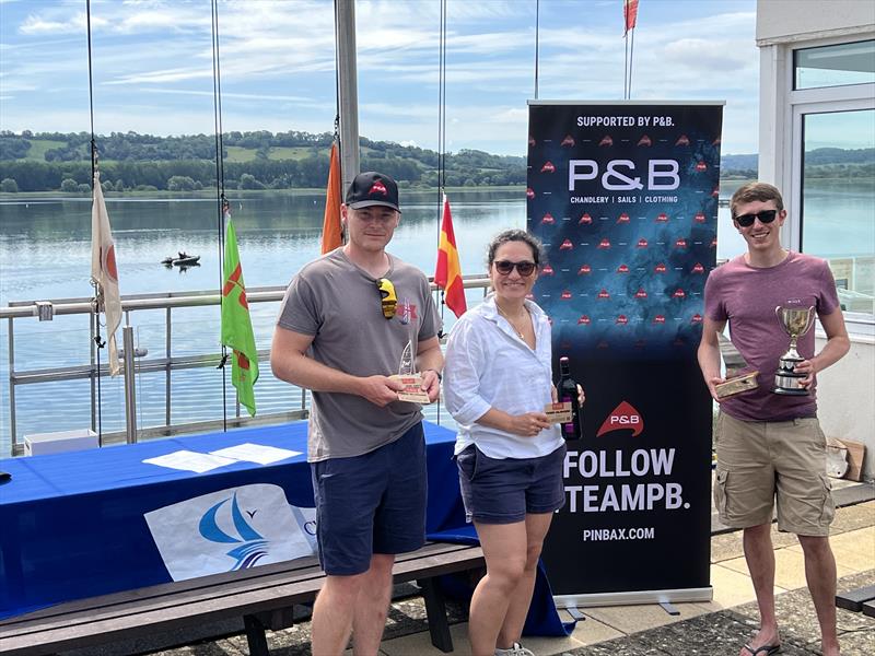 (l-r) Charlie Maunder (2nd), Maria E. Franco (1st Lady) and Jamie Clementson (1st) in the P&B Solo Western Championship at Chew Valley Lake Sailing Club - photo © Vernon Perkins