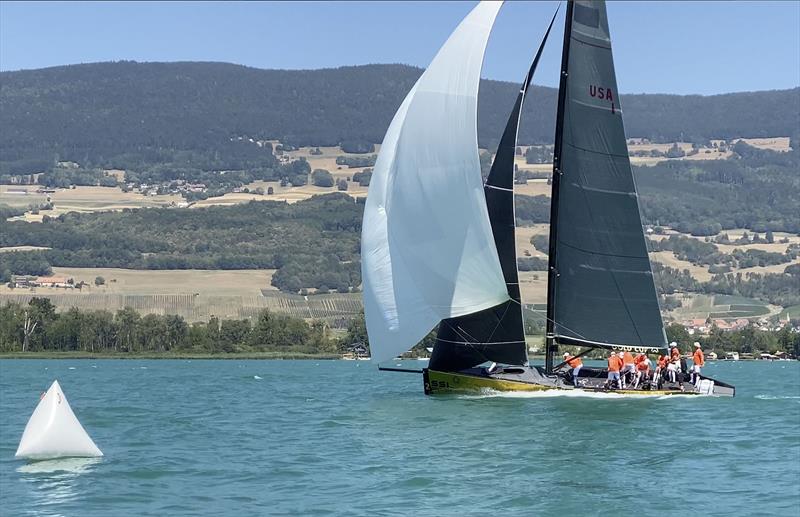 Team Netherlands blasting in to the finish during a training race with Team Australia photo copyright John Curnow taken at Cercle de la Voile de Grandson and featuring the SSL47 class