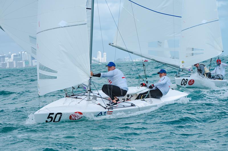 Kusznierewicz closing in downwind on Cayard on day 2 of the 99th Bacardi Cup - photo © Hannah Lee Noll