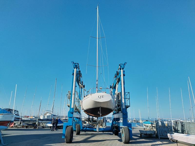 QT on a travel lift in the boat yard photo copyright Stoneways Marine taken at  and featuring the  class