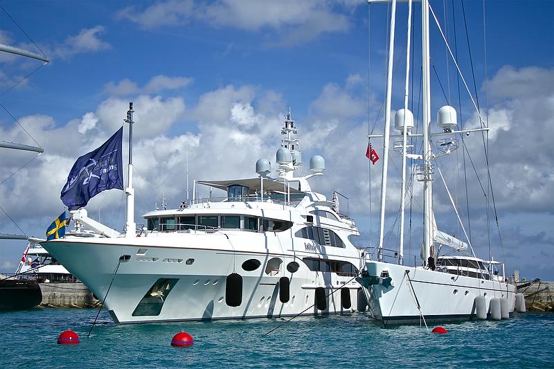 Superyachts in the Royal Dockyard - Qualifiers - Day 1, 35th America's Cup, Bermuda, May 27, 2017 - photo © Richard Gladwell