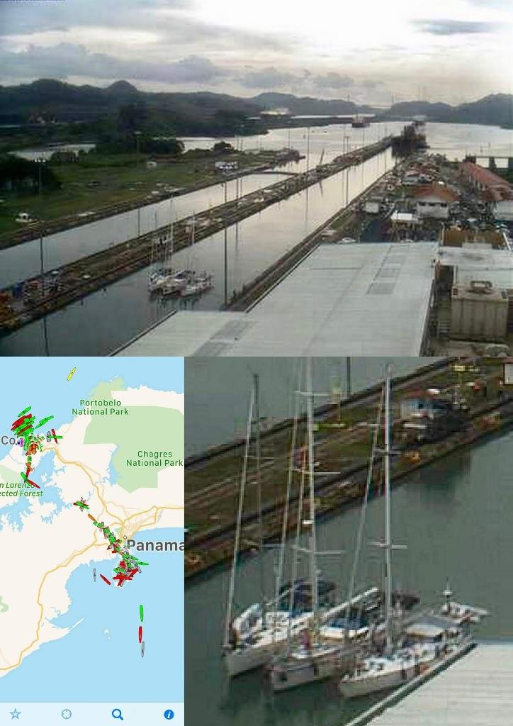 Taipan on the bottom right. Shots from the Live WebCam at Miraflores Lock, AIS targets in the canal. - photo © SV Taipan