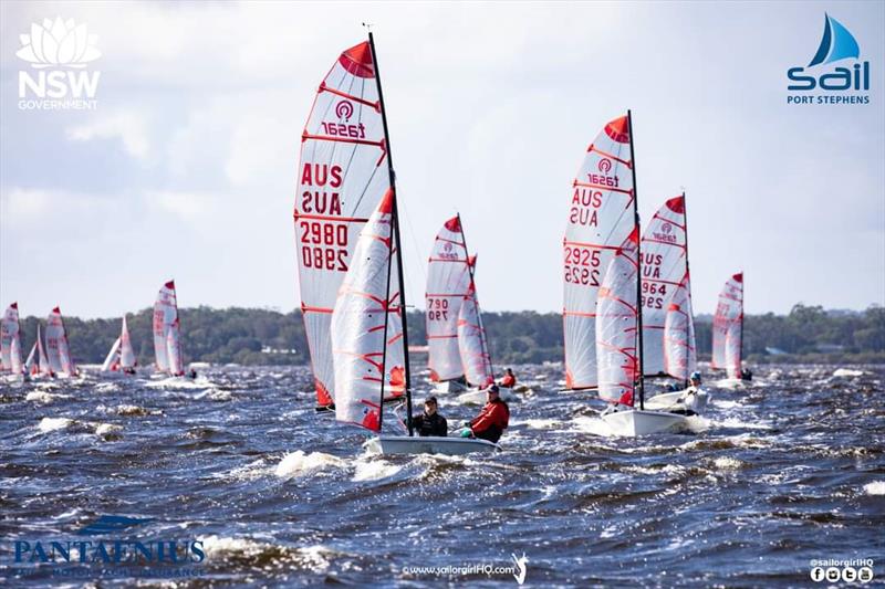 Chris Dance & Peter Hackett #2980 leading on a broad reach from Hugh & Anna Tait #2925 on Race Day 1 during the NSW Tasar States 2022 - photo © Sail Port Stephens / @sailorgirlHQ