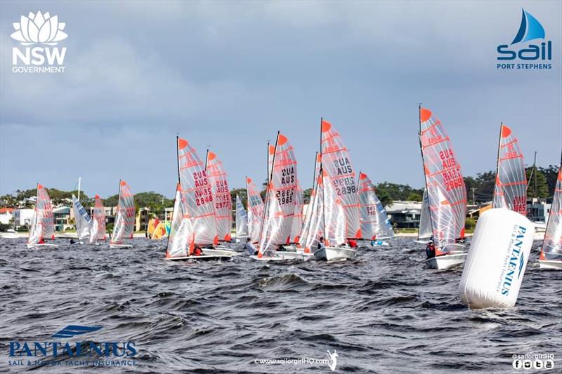 One of the 4 race starts on Race Day 2 of the NSW Tasar States 2022 photo copyright Sail Port Stephens / @sailorgirlHQ taken at Corlette Point Sailing Club and featuring the Tasar class