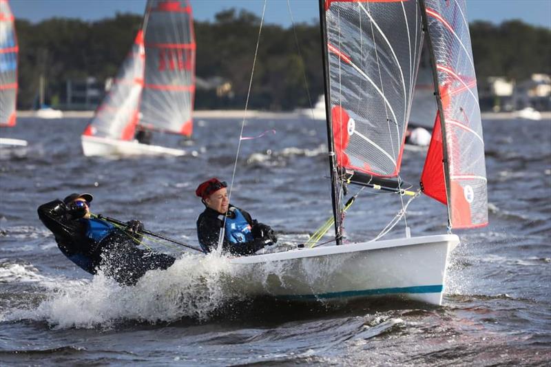Working the main sheet for wind and waves during the NSW Tasar States 2022 photo copyright Sail Port Stephens / @sailorgirlHQ taken at Corlette Point Sailing Club and featuring the Tasar class